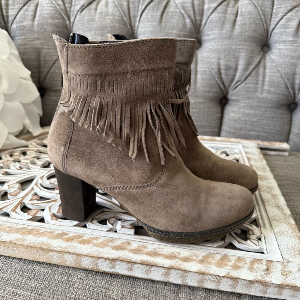 Gabor Suede Leather Fringe Heels Boots Women’s US 9.5